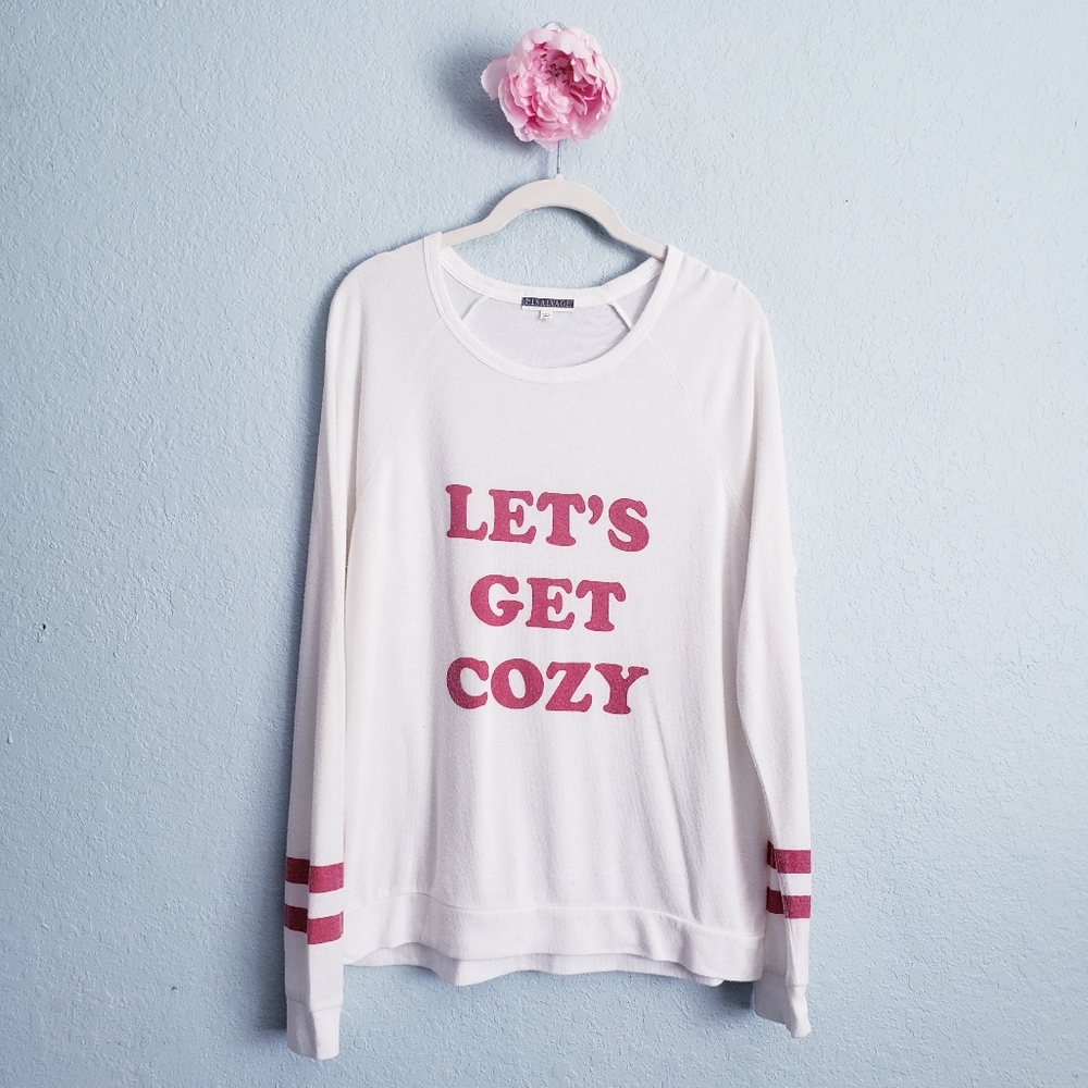 P.J. Salvage Lets Get Cozy White And Red Long Sleeve Top